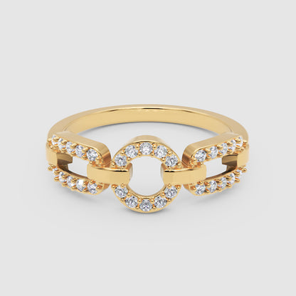 Diamond Circular Link Ring In White Gold | Double Pave Interlocking Chain Design Elegant Luxury Ring For Women | Jebij - Four