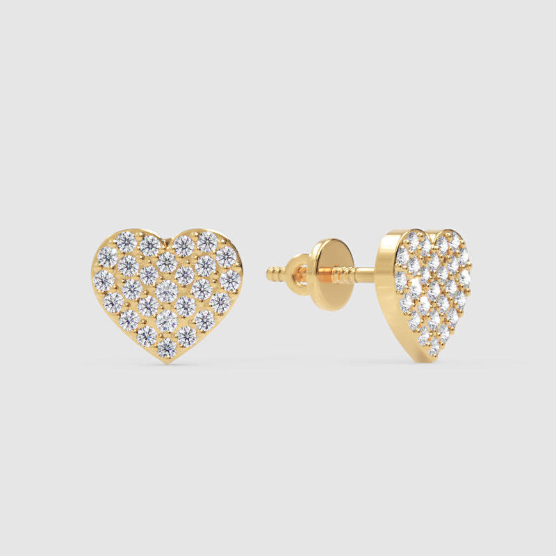 Pav Diamond Heart Stud Earrings - Four
