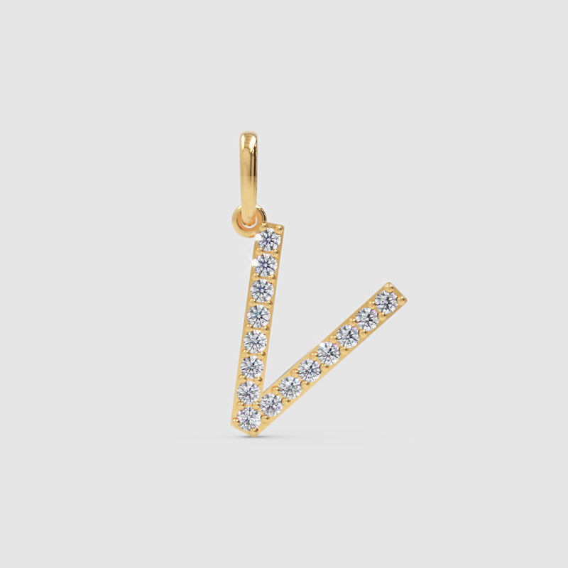 Rose Gold Diamond Letter V Initial Pendant Charm