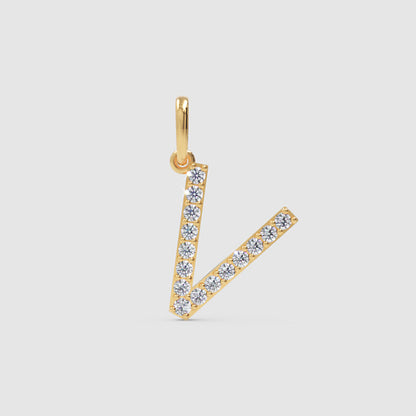 Rose Gold Diamond Letter V Initial Pendant Charm