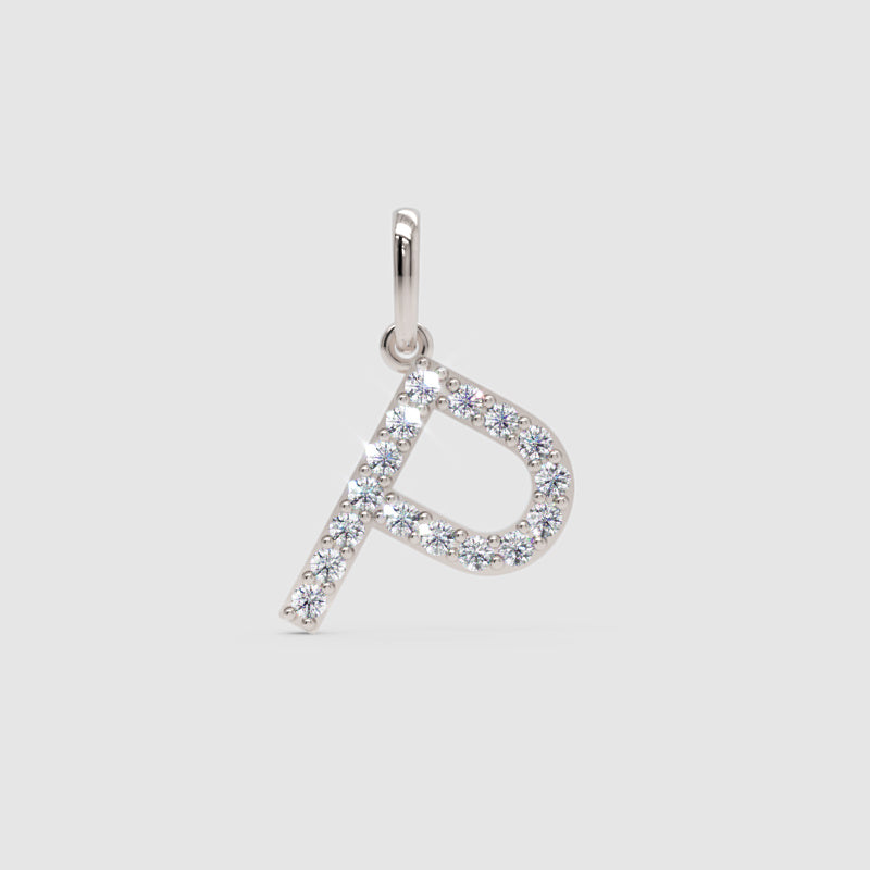 Rose Gold Diamond Letter P Initial Pendant Charm