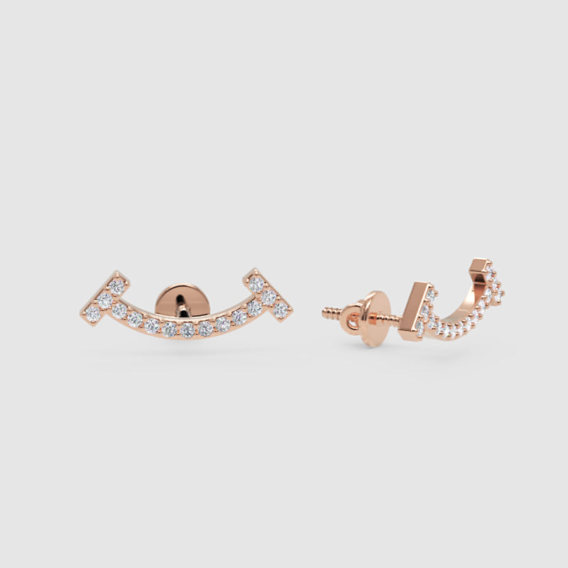 Curved Bar Pav Crystal Ear Jacket Stud Earrings - Four