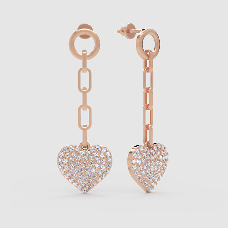 Pav Heart Chain Link Drop Earrings - Four