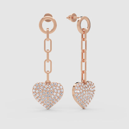 Pav Heart Chain Link Drop Earrings - Four