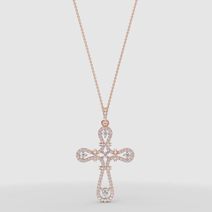 Ornate Filigree Cross Pendant Necklace With Cubic Zirconia Stones - Three