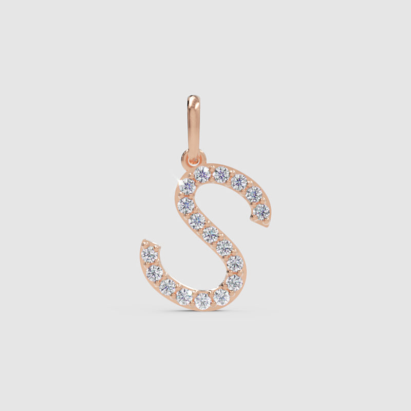 Diamond Letter S Initial Charm Pendant in White Gold