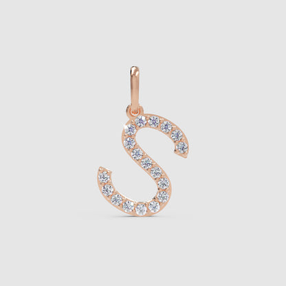 Diamond Letter S Initial Charm Pendant in White Gold
