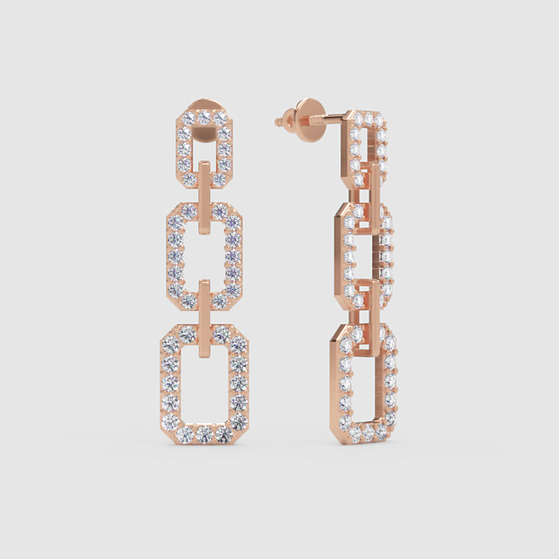 Pav Chain Link Drop Earrings With Rectangular Links - Four