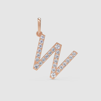 Diamond Initial Letter W Pendant in White Gold