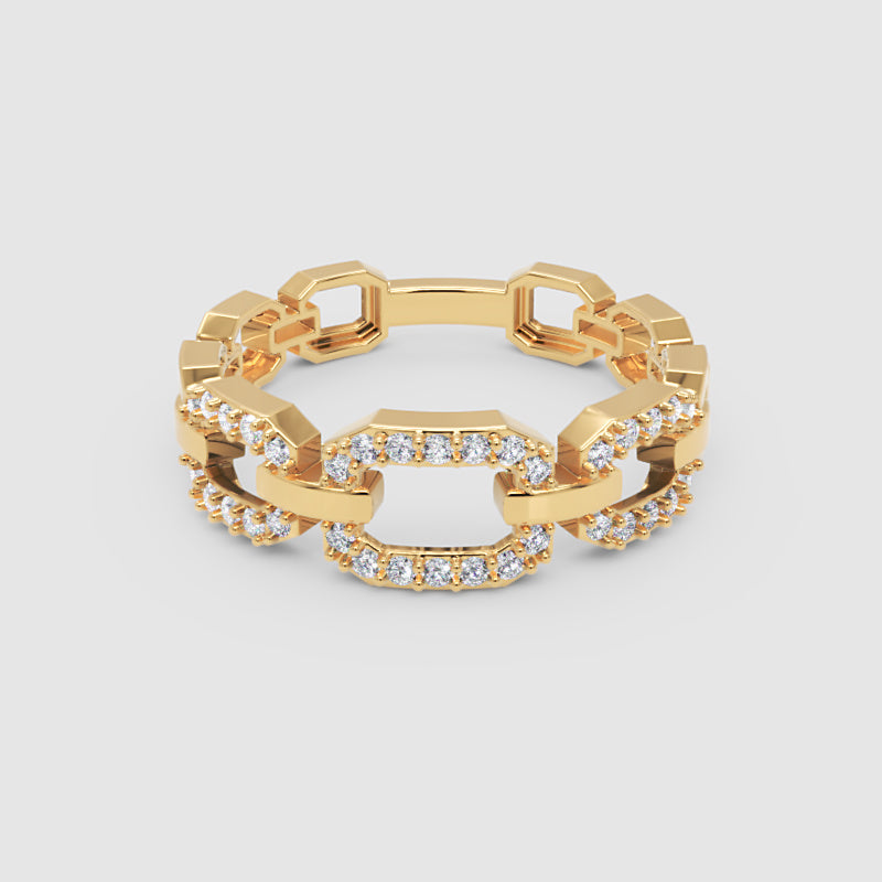 Diamond Chain Link Ring In White Gold | Circular Center Double Row Luxury Statement Ring For Women | Jebij - Four