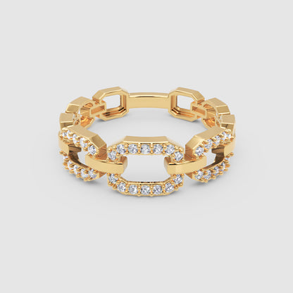 Diamond Chain Link Ring In White Gold | Circular Center Double Row Luxury Statement Ring For Women | Jebij - Four