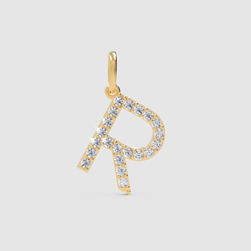 Rose Gold Diamond Letter R Initial Pendant Charm