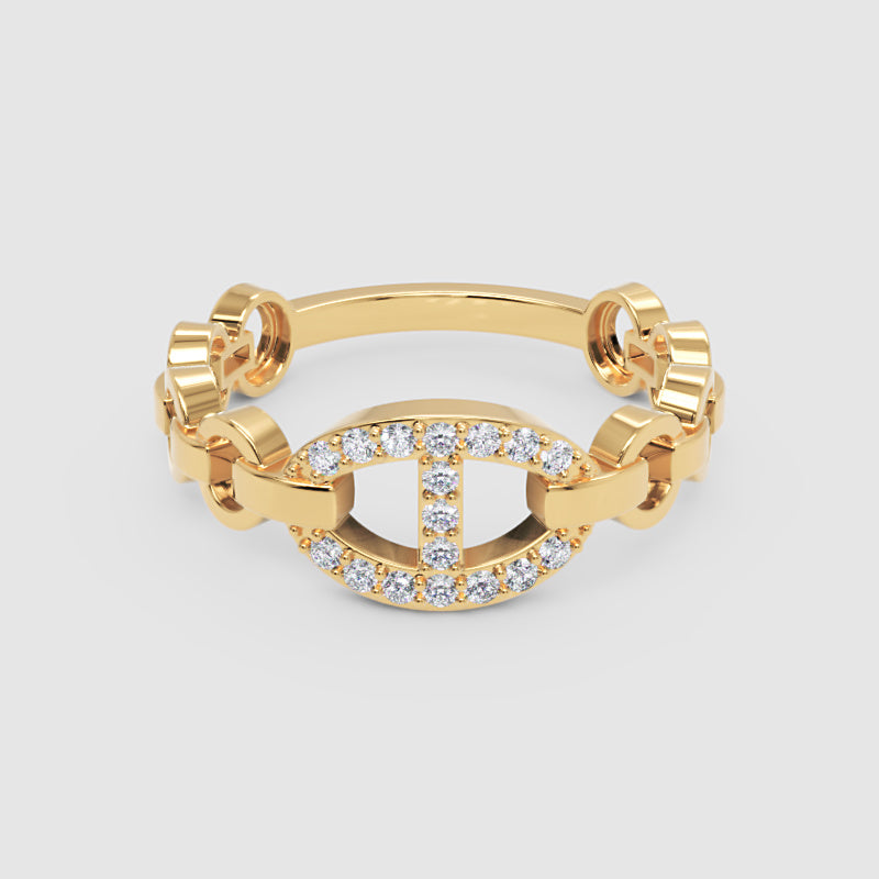 Diamond Chain Link Ring For Women | White Gold Oval Center Bar Design | Jebij - Four