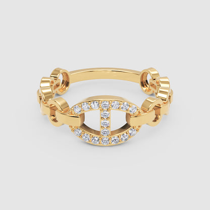 Diamond Chain Link Ring For Women | White Gold Oval Center Bar Design | Jebij - Four
