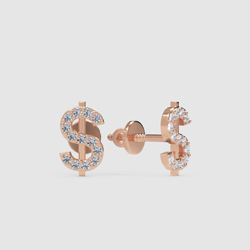 Dollar Sign Stud Earrings With Pav Crystals - Four