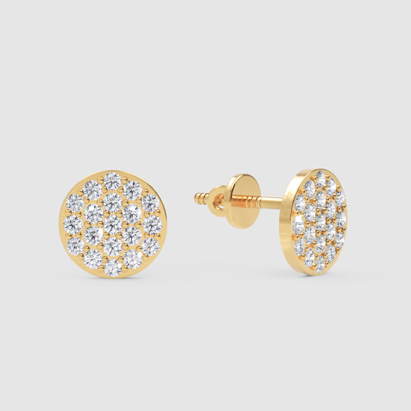 Pav Diamond Circle Disc Stud Earrings With Screw Back - Four