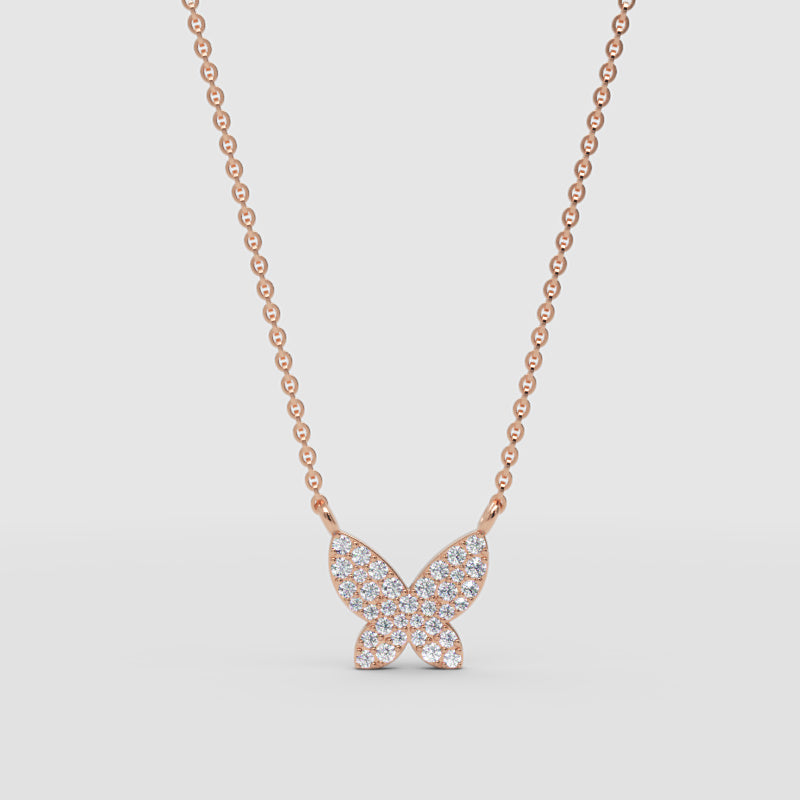 Pav Diamond Butterfly Pendant Necklace - Four