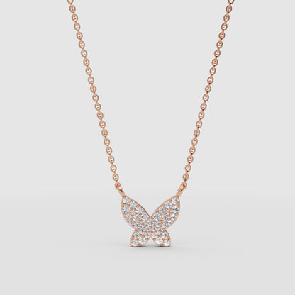 Pav Diamond Butterfly Pendant Necklace - Four