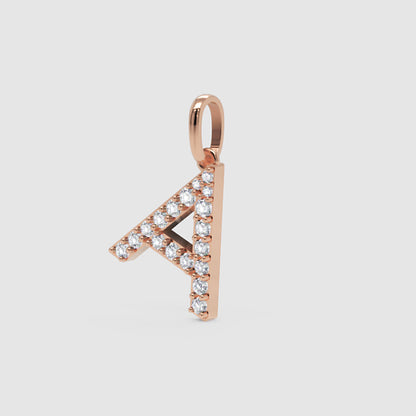 Diamond Initial Letter A Pendant Charm in White Gold