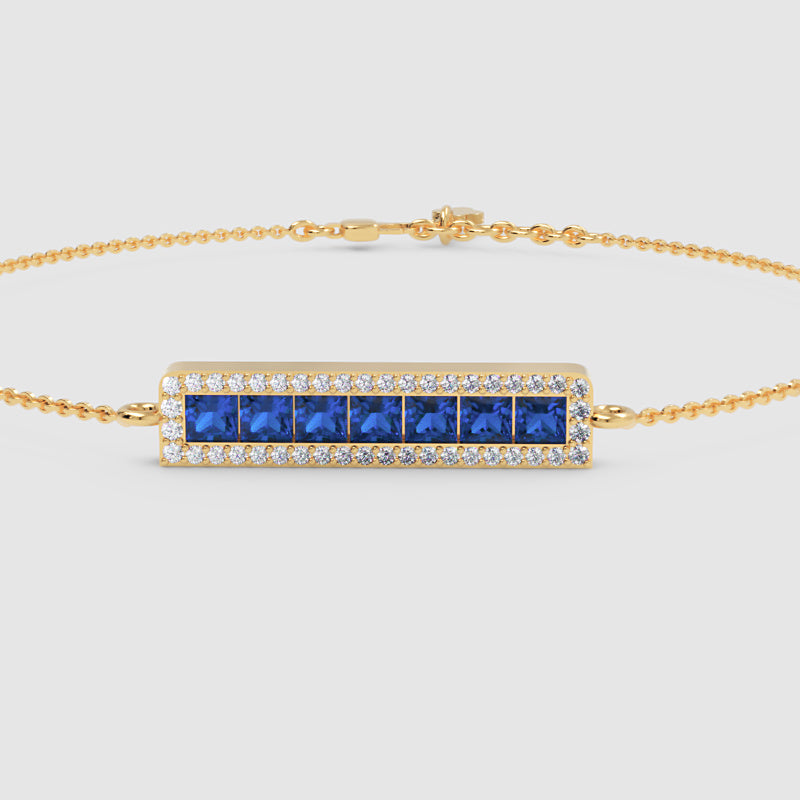 Blue Sapphire And Diamond Bar Bracelet - Five