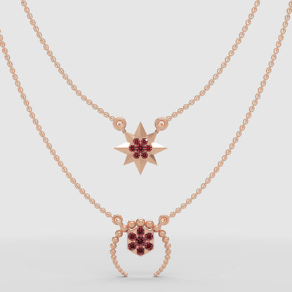 Ruby Star And Flower Layered Necklace Set - One