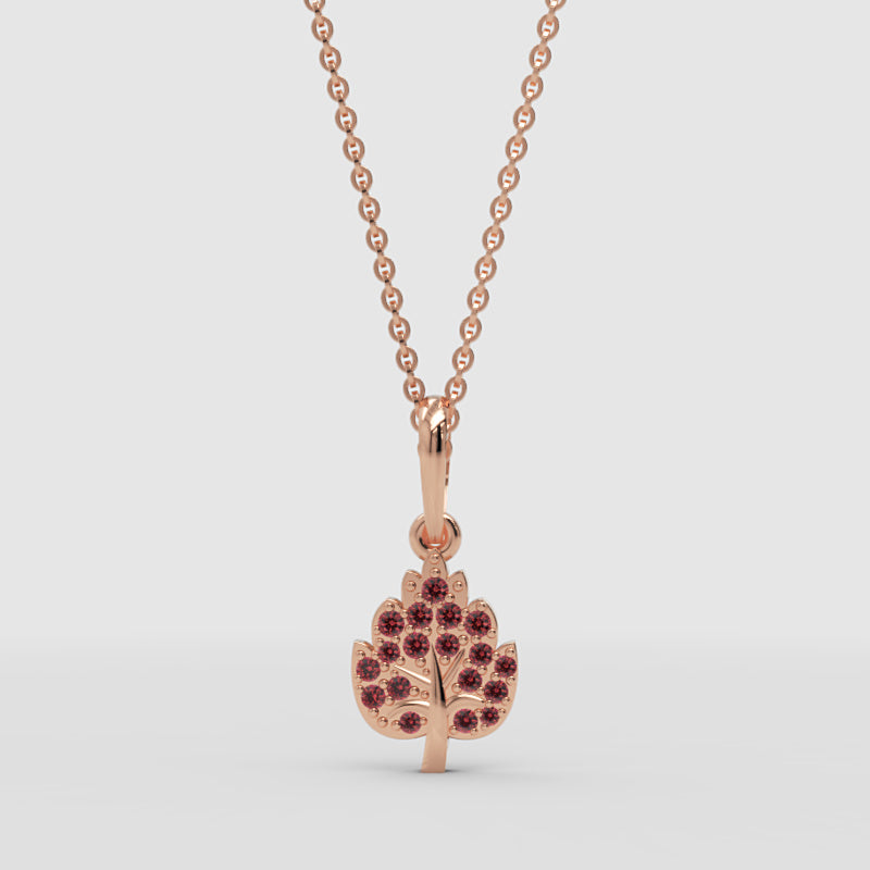 Tree Of Life Pendant Necklace With Pink Gemstones - One