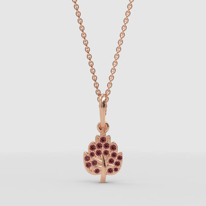Tree Of Life Pendant Necklace With Pink Gemstones - One