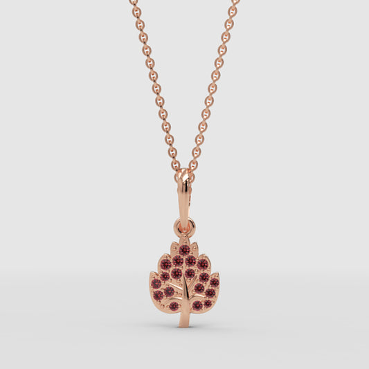 Tree Of Life Pendant Necklace With Pink Gemstones - One