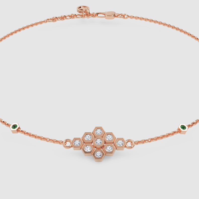 Diamond Cluster Bracelet With Green Emerald Accents - Twelve