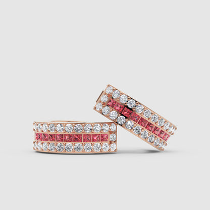 White Gold Coloured Gemstone And Diamond Channel Set Hoop Earrings - Five