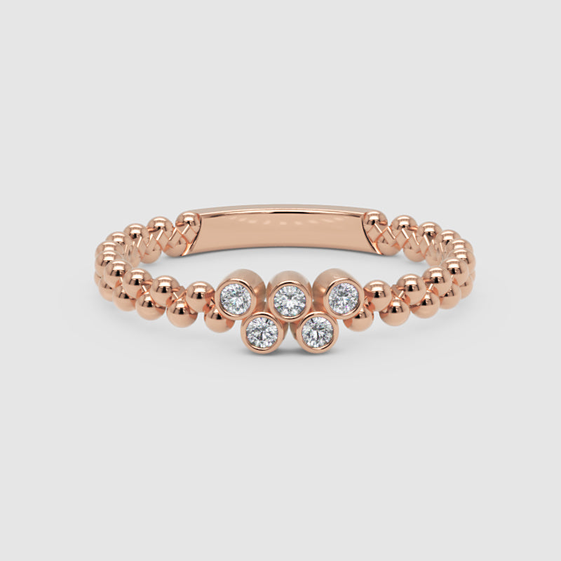 Beaded Diamond Cluster Stackable Ring With Bezel Setting - Five