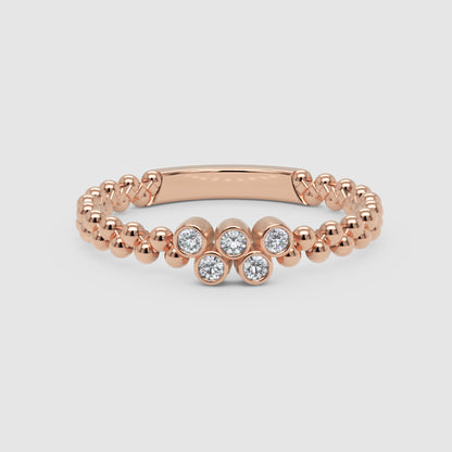 Beaded Diamond Cluster Stackable Ring With Bezel Setting - Five