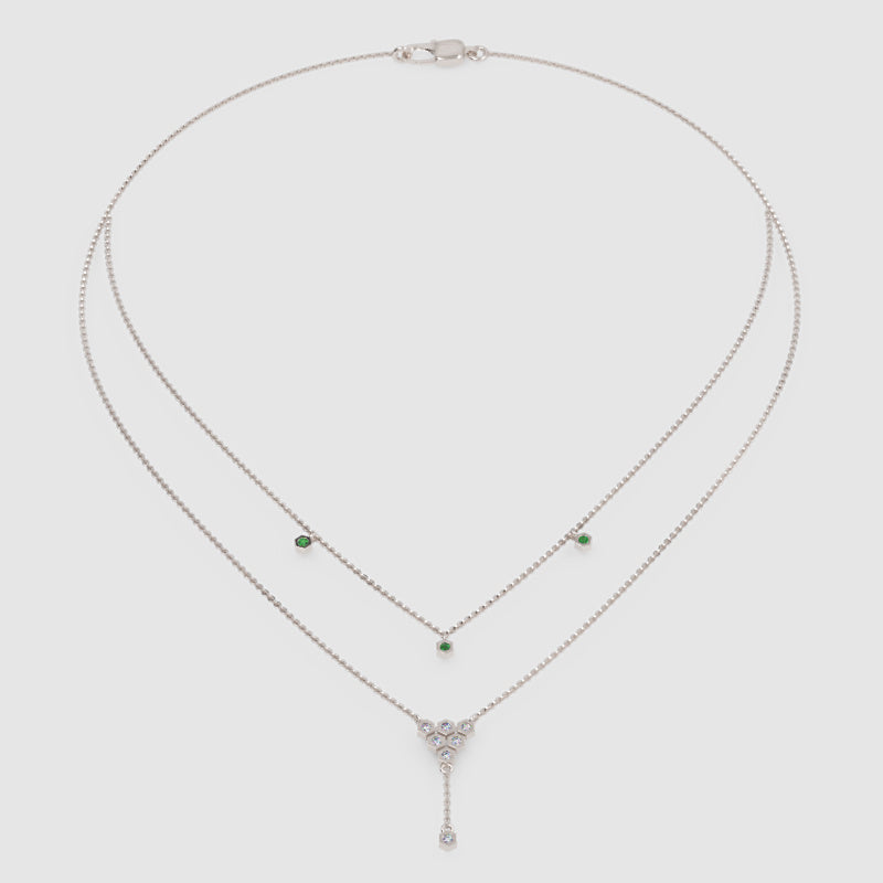 Layered Emerald And Diamond Floral Ydrop Necklace - Six