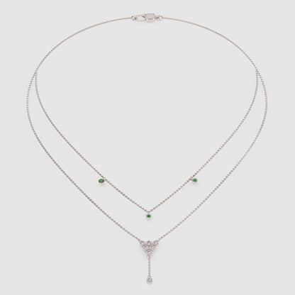 Layered Emerald And Diamond Floral Ydrop Necklace - Six