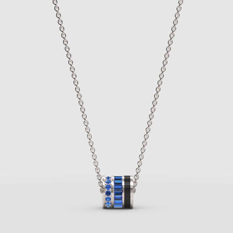 Triple Ring Pendant Necklace With Blue Gemstone Accents - One