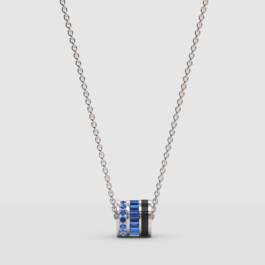 Triple Ring Pendant Necklace With Blue Gemstone Accents - One