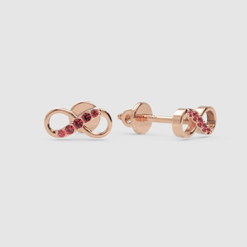 Ruby Infinity Stud Earrings With Screw Back Closure - One