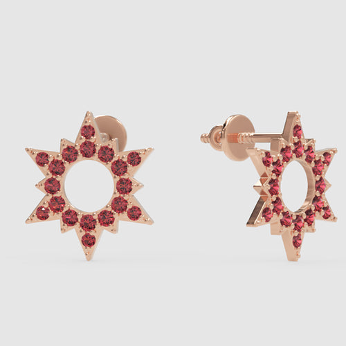 Ruby Starburst Halo Stud Earrings