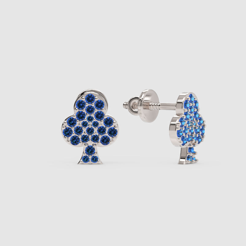 Blue Sapphire Club Suit Stud Earrings With Screw Back Closure - One