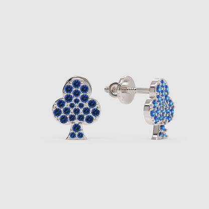 Blue Sapphire Club Suit Stud Earrings With Screw Back Closure - One