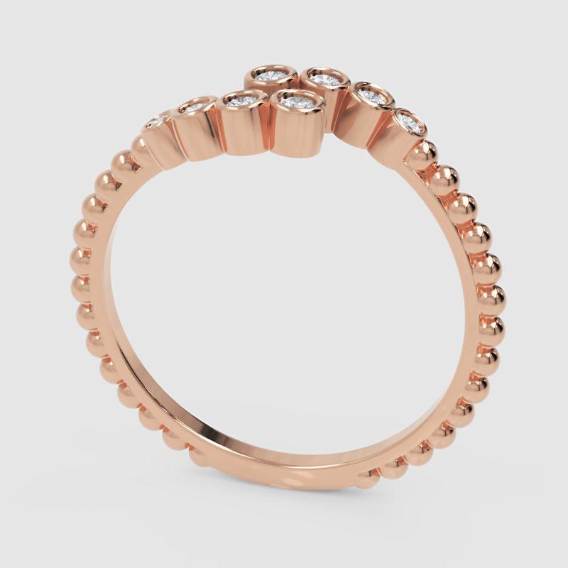 Bezel Set Diamond Bypass Ring With Beaded Band - Six