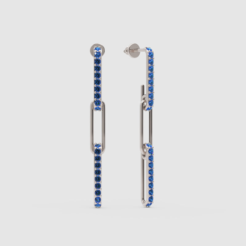 Blue Sapphire Linear Drop Earrings With Safety Pin Design - One