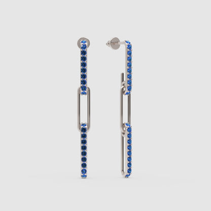 Blue Sapphire Linear Drop Earrings With Safety Pin Design - One