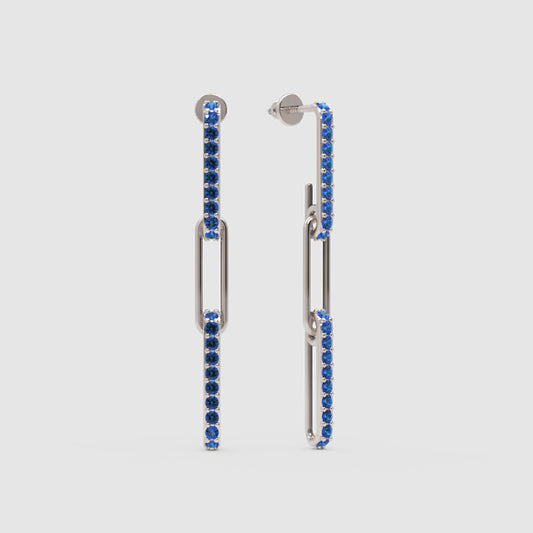 Blue Sapphire Linear Drop Earrings With Safety Pin Design - One