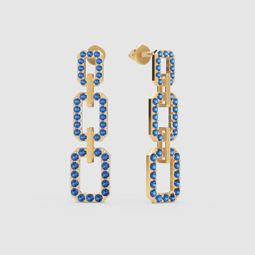 Blue Crystal Chain Link Drop Earrings