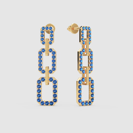 Blue Crystal Chain Link Drop Earrings - One