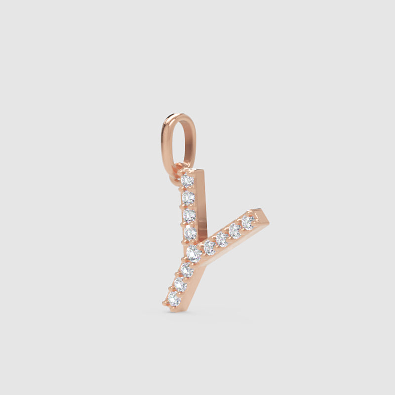 Rose Gold Diamond Initial Y Letter Pendant Charm