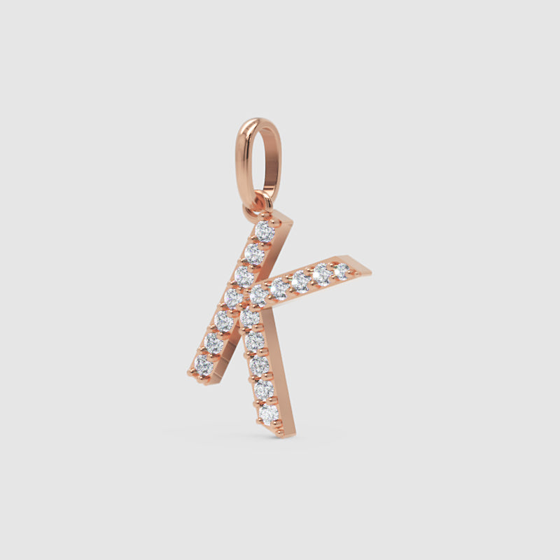 Rose Gold Diamond Letter K Initial Pendant Charm
