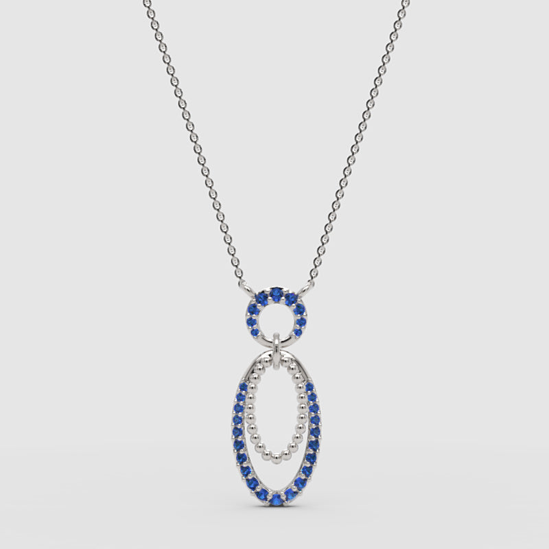 Blue Sapphire Double Oval Pendant Necklace - One