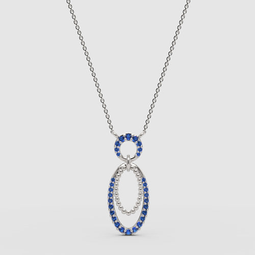 Blue Sapphire Double Oval Pendant Necklace